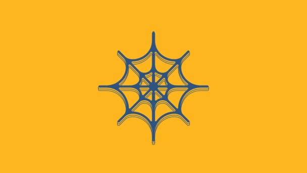 Icono Web Araña Azul Aislado Sobre Fondo Naranja Signo Cobweb — Vídeo de stock
