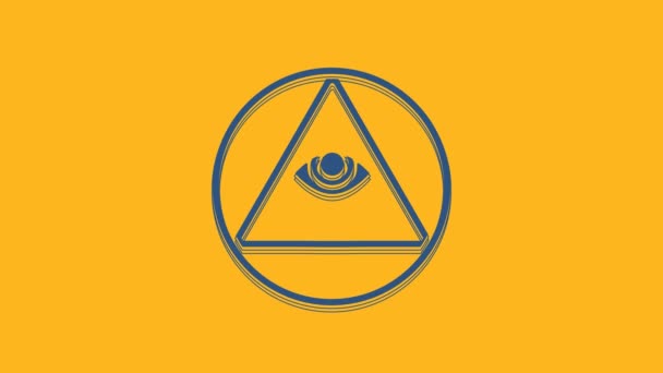 Modré Zednářské Symbol Vševidoucí Oko Boží Ikona Izolované Oranžovém Pozadí — Stock video