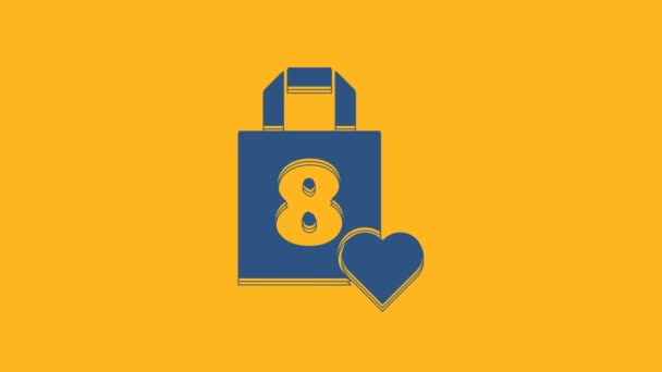Μπλε Τσάντα Αγορών Εικονίδιο Καρδιά Απομονώνονται Πορτοκαλί Φόντο Μαρτίου Παγκόσμια — Αρχείο Βίντεο