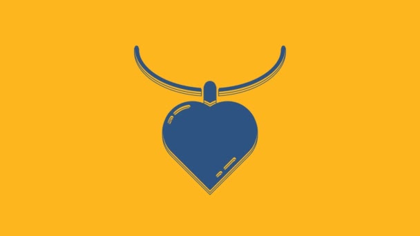 Blue Necklace Heart Shaped Pendant Icon Isolated Orange Background Jewellery — Stock Video