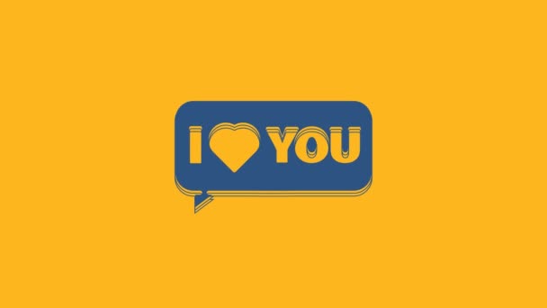 Blue Speech Bubble Text Love You Icon Isolated Orange Background — Stok Video