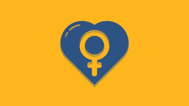 Género Femenino Azul Icono Del Corazón Aislado Sobre Fondo Naranja — Vídeo de stock