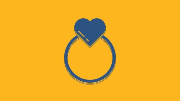 Blue Wedding Rings Icon Isolated Orange Background Bride Groom Jewelry — Stock Video