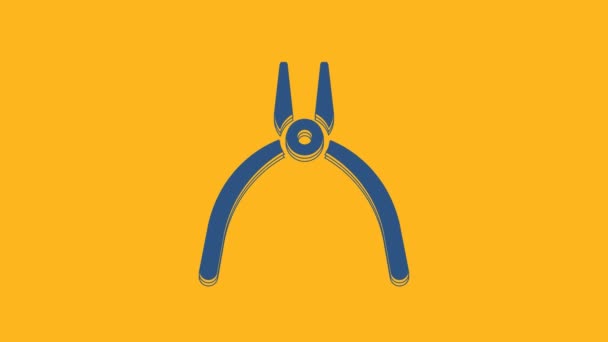 Значок Инструмента Blue Pliers Выделен Оранжевом Фоне Плоскогубцы Работают Промышленности — стоковое видео