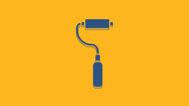 Blue Paint Roller Brush Icon Isolated Orange Background Video Motion — Vídeos de Stock