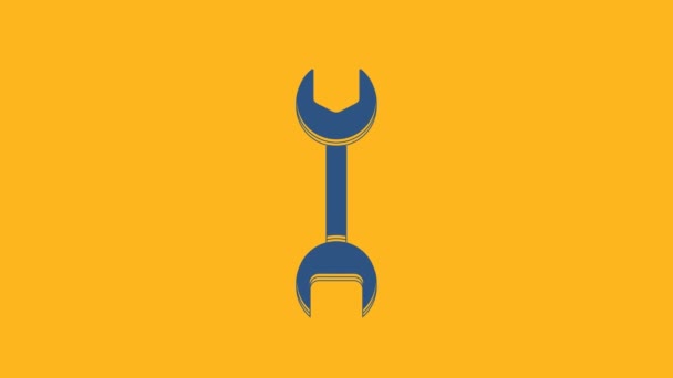 Blue Wrench Spanner Icon Isolated Orange Background Video Motion Graphic — Wideo stockowe