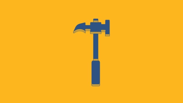 Значок Голубого Когтя Изолирован Оранжевом Фоне Плотник Молоток Инструмент Ремонта — стоковое видео