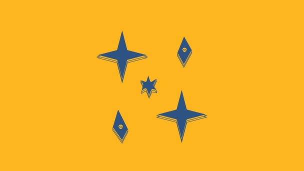 Blue Falling Stars Icono Aislado Sobre Fondo Naranja Meteoroide Meteorito — Vídeo de stock
