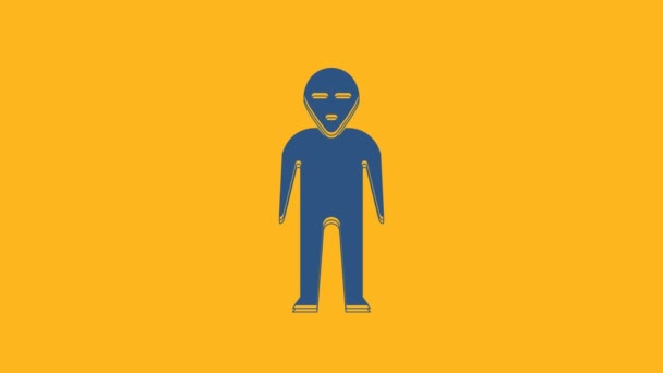 蓝色外星人图标孤立在橙色背景 外星异形脸或头部符号 4K视频运动图形动画 — 图库视频影像