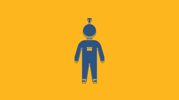 Blauw Astronaut Icoon Geïsoleerd Oranje Achtergrond Video Motion Grafische Animatie — Stockvideo
