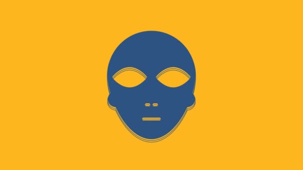 Ícone Alienígena Azul Isolado Fundo Laranja Extraterrestre Rosto Cabeça Símbolo — Vídeo de Stock