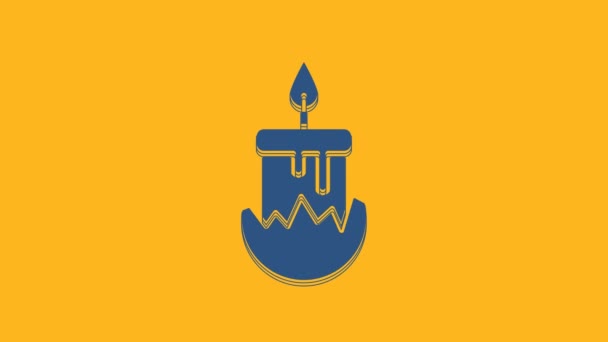Blaue Brennende Kerze Kerzenständer Symbol Isoliert Auf Orangefarbenem Hintergrund Zylindrischer — Stockvideo