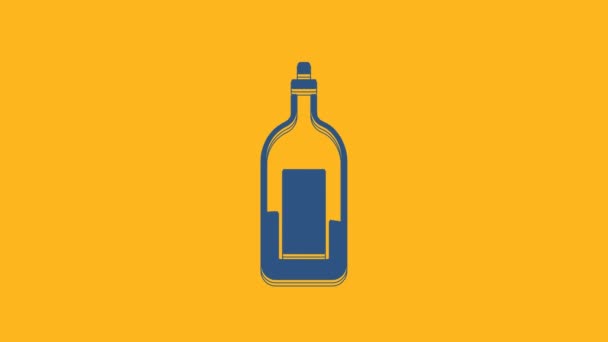 Blue Bottle Wine Icon Isolated Orange Background Video Motion Graphic — Stock Video