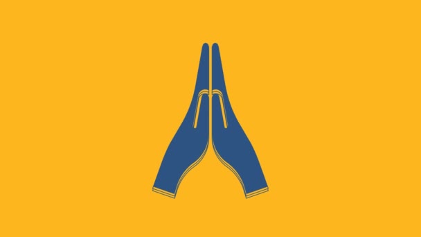 Сині Руки Молитовному Положенні Ікони Ізольовані Помаранчевому Фоні Молитися Богу — стокове відео