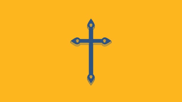 Blue Christian Cross Icon Isolated Orange Background Church Cross Video — Stock videók