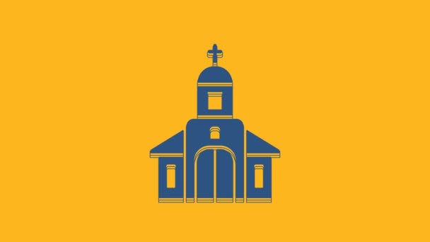Icône Bâtiment Église Bleue Isolée Sur Fond Orange Église Chrétienne — Video