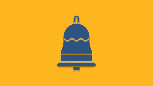 Blue Ringing Bell Icon Isolated Orange Background Alarm Symbol Service — Stockvideo