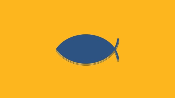 Ícone Símbolo Peixe Cristão Azul Isolado Fundo Laranja Símbolo Peixe — Vídeo de Stock