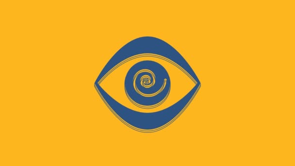 Значок Синий Гипноз Выделен Оранжевом Фоне Человеческий Глаз Спиральной Гипнотической — стоковое видео