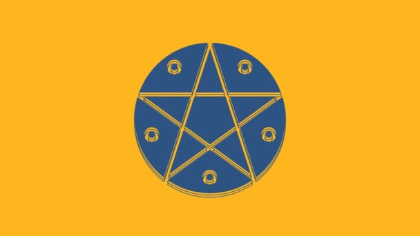 Pentagrama Azul Ícone Círculo Isolado Fundo Laranja Símbolo Mágico Estrela — Vídeo de Stock