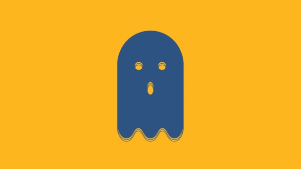 Icono Fantasma Azul Aislado Sobre Fondo Naranja Animación Gráfica Vídeo — Vídeos de Stock