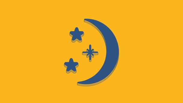 Niebieski Księżyc Ikona Gwiazd Pomarańczowym Tle Animacja Graficzna Ruchu Wideo — Wideo stockowe