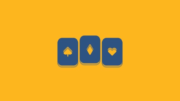 Ikona Modrých Karet Izolovaných Oranžovém Pozadí Hazard Kasinu Grafická Animace — Stock video