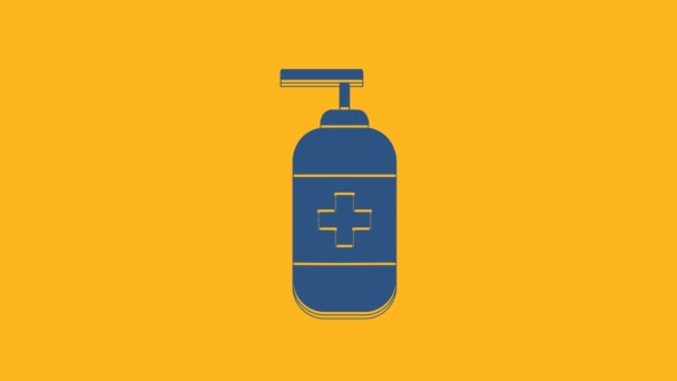 Blue Bottle Liquid Antibacterial Soap Dispenser Icon Isolated Orange Background — Wideo stockowe
