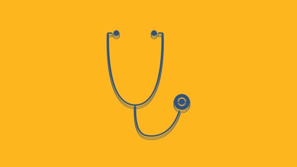 Blue Stethoscope Medical Instrument Icon Isolated Orange Background Video Motion — Vídeo de stock