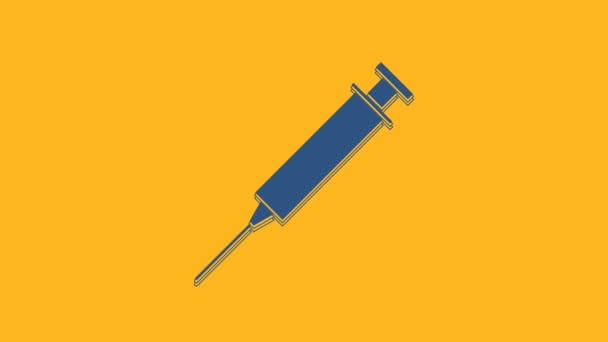 Blue Syringe Icon Isolated Orange Background Syringe Vaccine Vaccination Injection — Vídeos de Stock