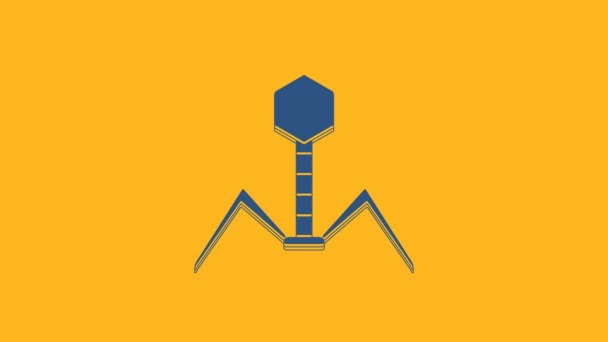 Ikona Bakteriofagu Niebieskiego Wyizolowana Pomarańczowym Tle Znak Infekcji Bakteryjnej Mikroskopijne — Wideo stockowe