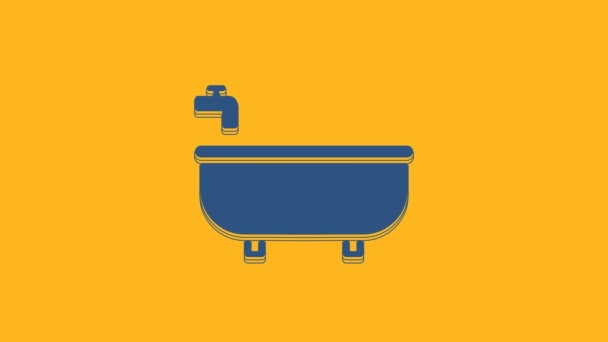Ikona Blue Bathtub Izolované Oranžovém Pozadí Grafická Animace Pohybu Videa — Stock video