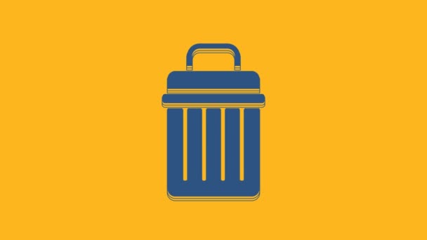 Blue Trash Can Icon Isolated Orange Background Garbage Bin Sign — Stock Video