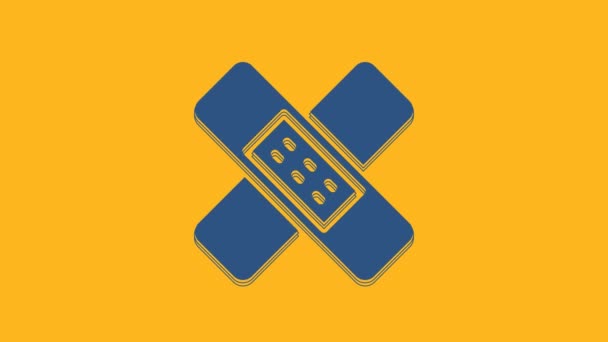 Blue Crossed Icona Gesso Bendaggio Isolato Sfondo Arancione Intonaco Medico — Video Stock
