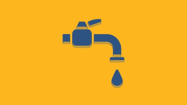 Blue Water Tap Icon Isolated Orange Background Video Motion Graphic — 图库视频影像