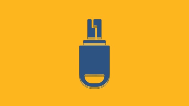 Blue Usb Flash Drive Icon Isolated Orange Background Video Motion — Stock Video