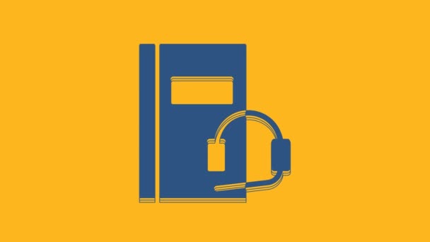 Icono Libro Audio Azul Aislado Sobre Fondo Naranja Reserva Con — Vídeo de stock