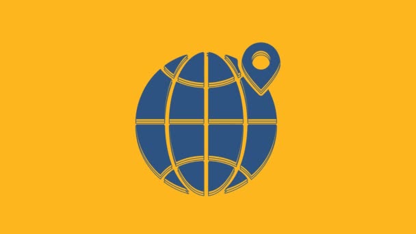 Blue Location Globe Icon Isolated Orange Background World Earth Sign — Video