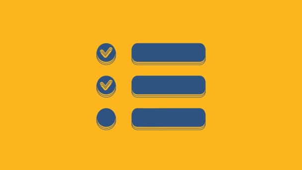 Blaues Symbol Für Die Aufgabenliste Auf Orangefarbenem Hintergrund Kontrolllisten Symbol — Stockvideo