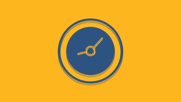 蓝色时钟图标孤立在橙色背景 时间的象征 4K视频运动图形动画 — 图库视频影像