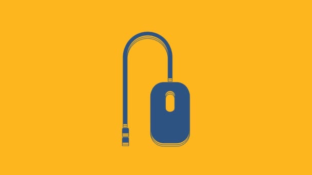 Icona Del Mouse Del Computer Blu Isolata Sfondo Arancione Ottica — Video Stock