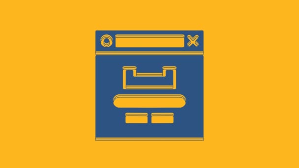 Icona Della Finestra Del Browser Blu Isolata Sfondo Arancione Animazione — Video Stock