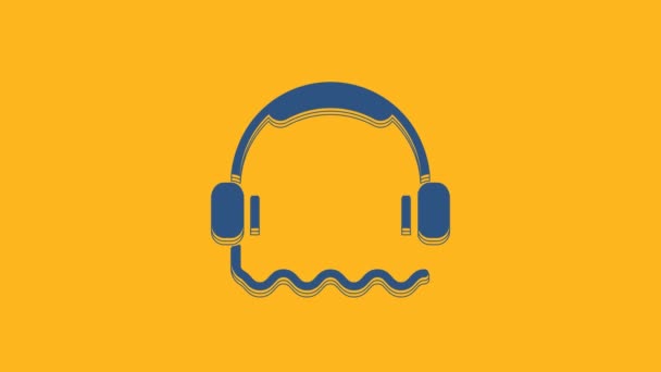 Μπλε Ακουστικά Εικονίδιο Απομονώνονται Πορτοκαλί Φόντο Υποστήριξη Εξυπηρέτησης Πελατών Ανοικτή — Αρχείο Βίντεο