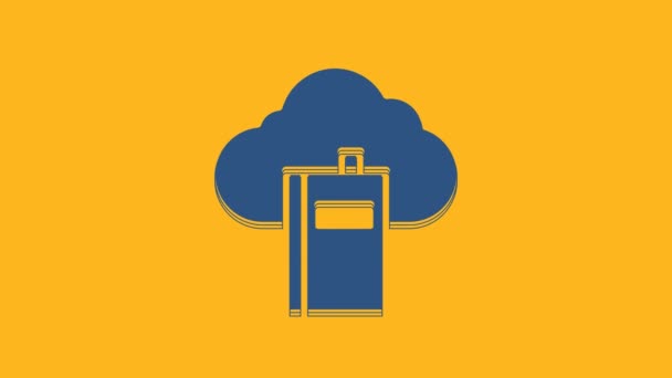 클라우드 Blue Cloud 온라인 라이브러리 아이콘은 오렌지 배경에 분리되어 인터넷 — 비디오
