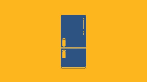 Синій Холодильник Ізольовано Помаранчевому Фоні Холодильник Холодильник Побутова Техніка Техніка — стокове відео