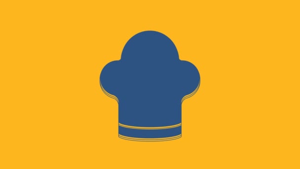 Ícone Chapéu Azul Chef Isolado Fundo Laranja Símbolo Cozinha Chapéu — Vídeo de Stock