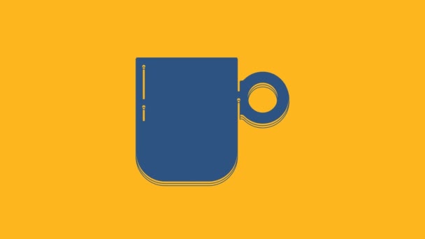 Blue Coffee Cup Icon Isolated Orange Background Tea Cup Hot — Stockvideo