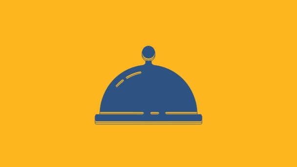 Blue Covered Tray Food Icon Isolated Orange Background Tray Lid — Stock Video