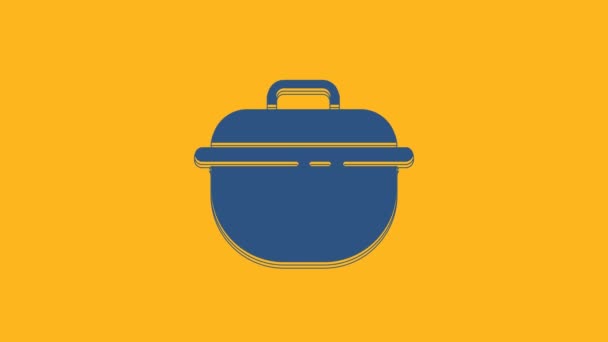 Blue Cooking Pot Icon Isolated Orange Background Boil Stew Food — Stock videók