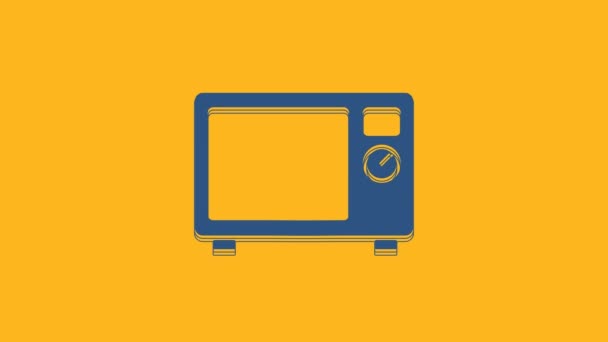 蓝色微波炉图标孤立在橙色背景 家用电器图标 4K视频运动图形动画 — 图库视频影像